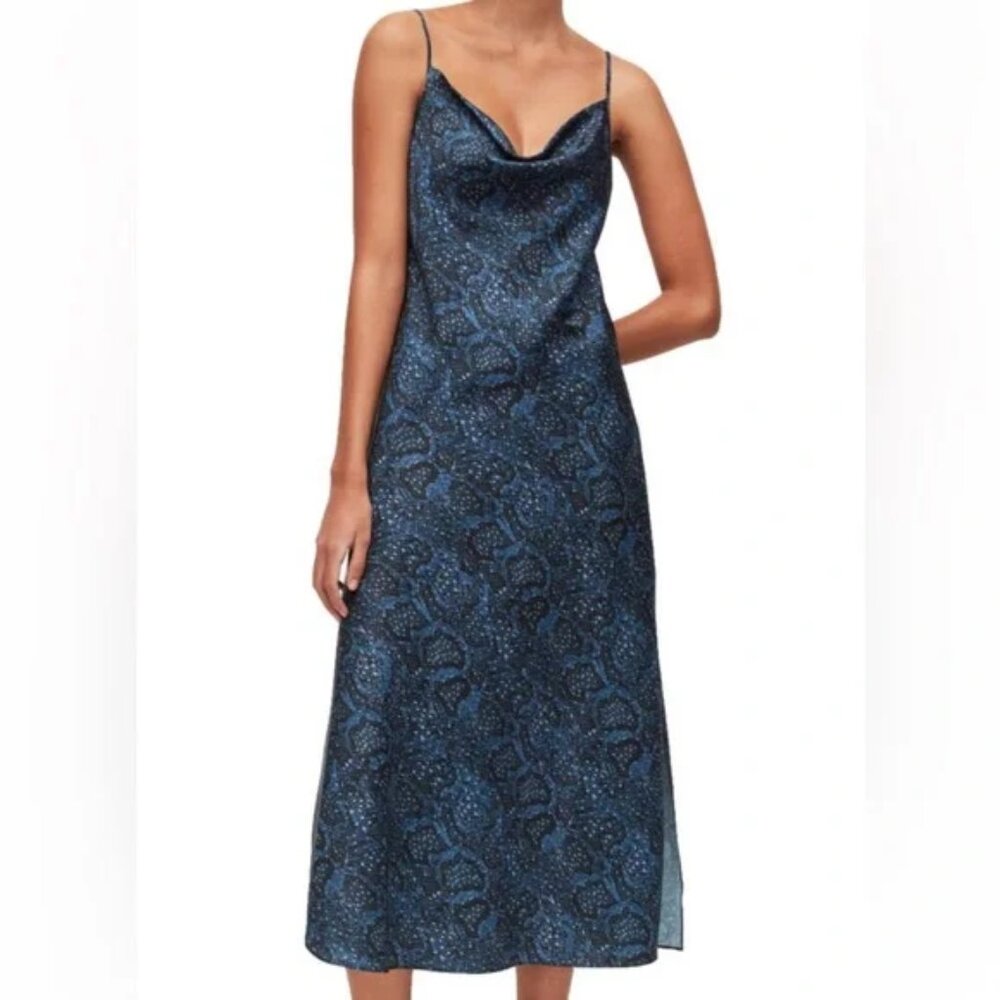 AllSaints womens blue snake tank Hadley Tamora Cowl Neck‎ Slip Dress size 10 NWT
